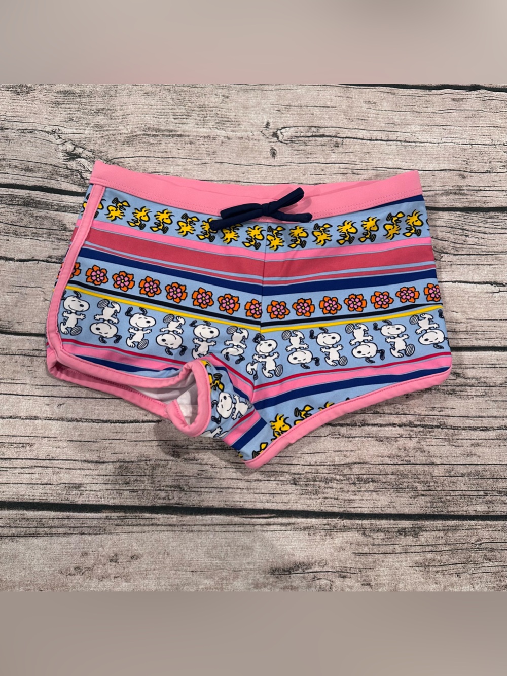 Hanna Andersson Peanuts Pink, Blue and White Swim Shorts Size 8